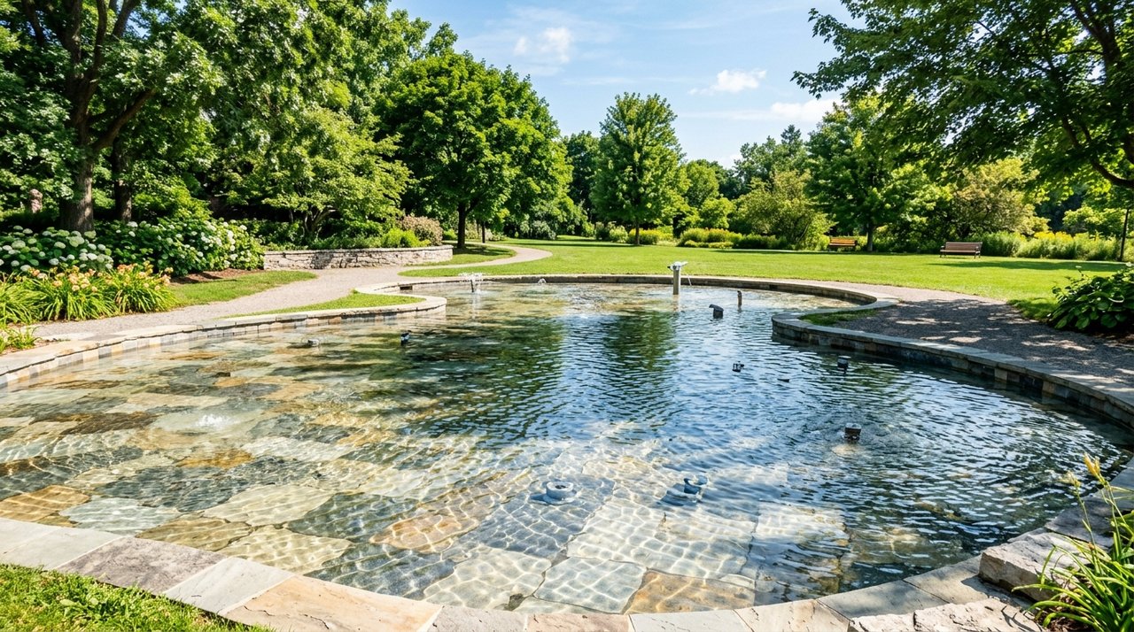 水遊びができる夏の公園の池