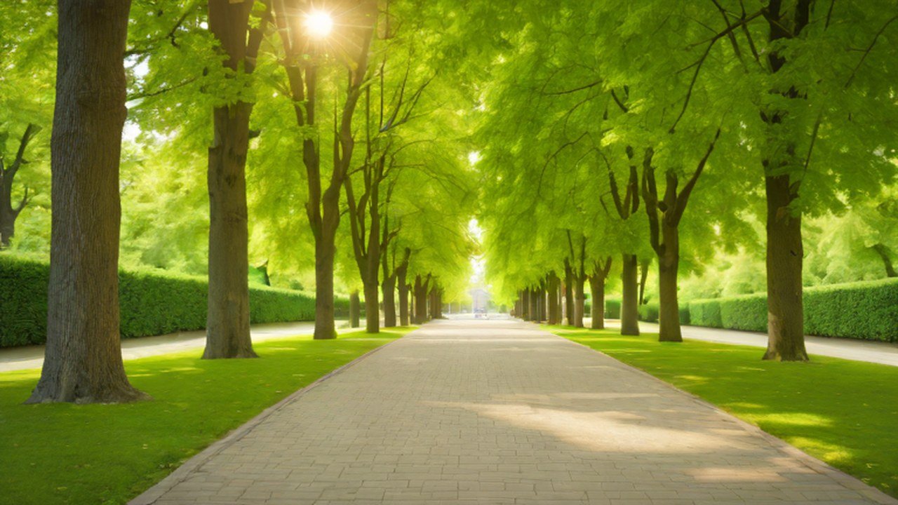 木立のある公園の園路