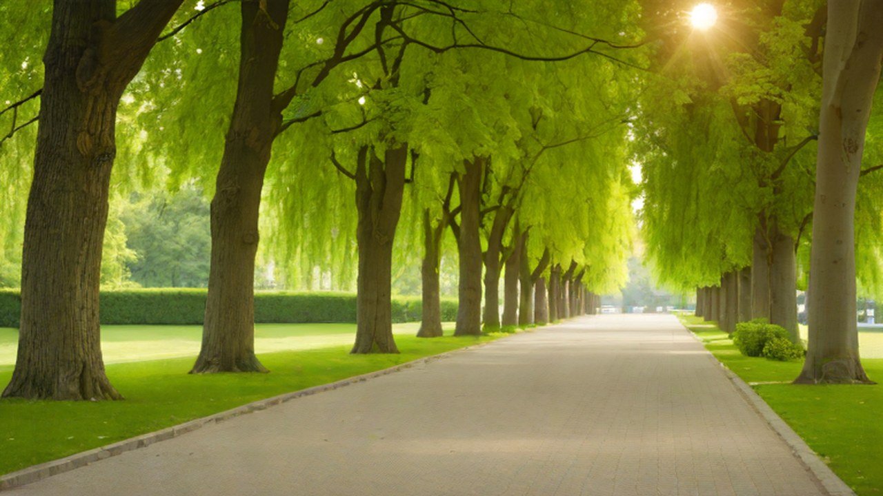 木立のある公園の園路