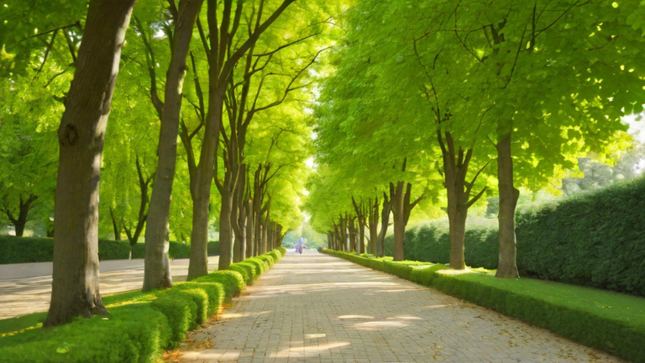 木立のある公園の園路