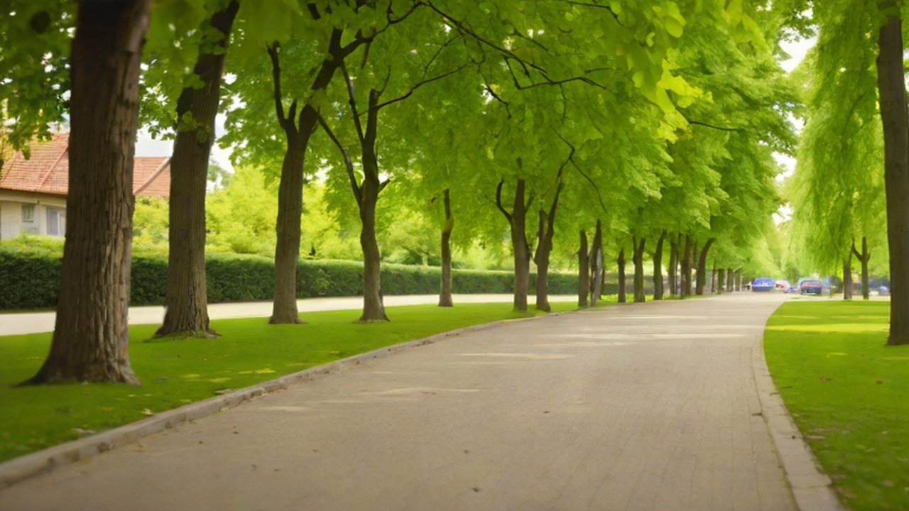 木立のある公園の園路
