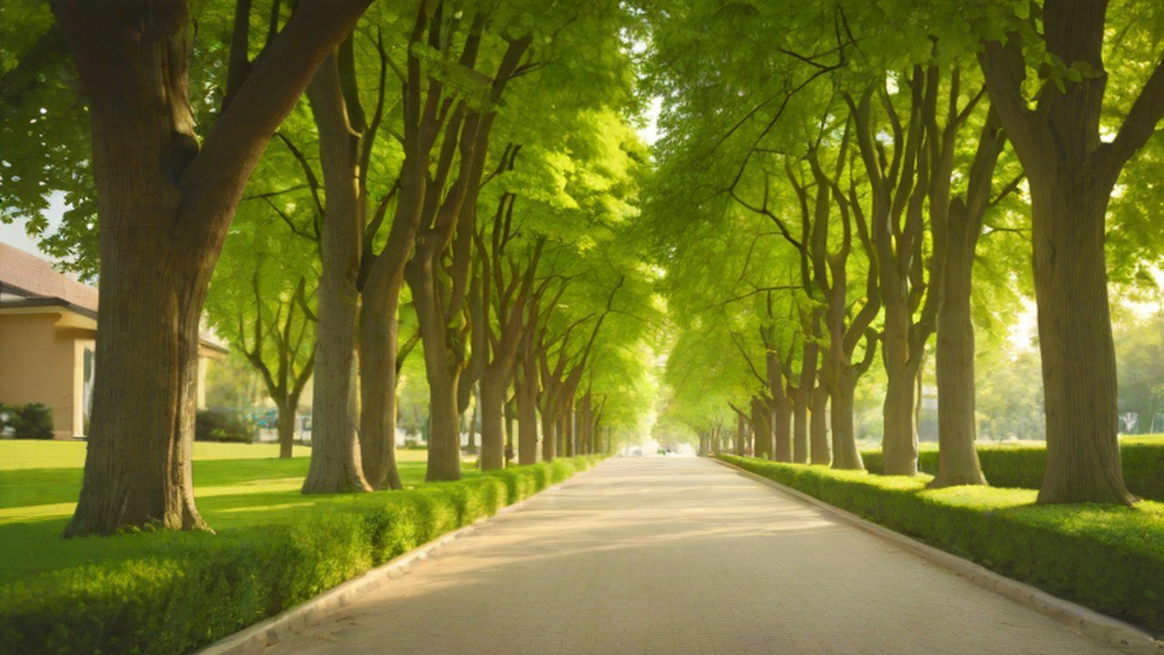 木立のある公園の園路