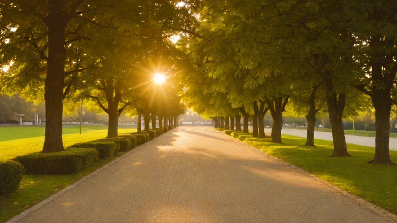 木立のある公園の園路