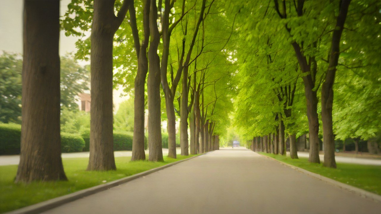 木立のある公園の園路