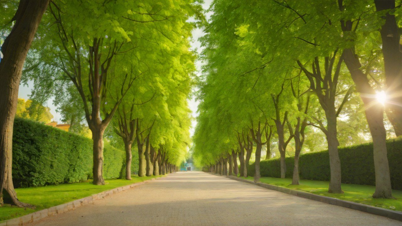 木立のある公園の園路