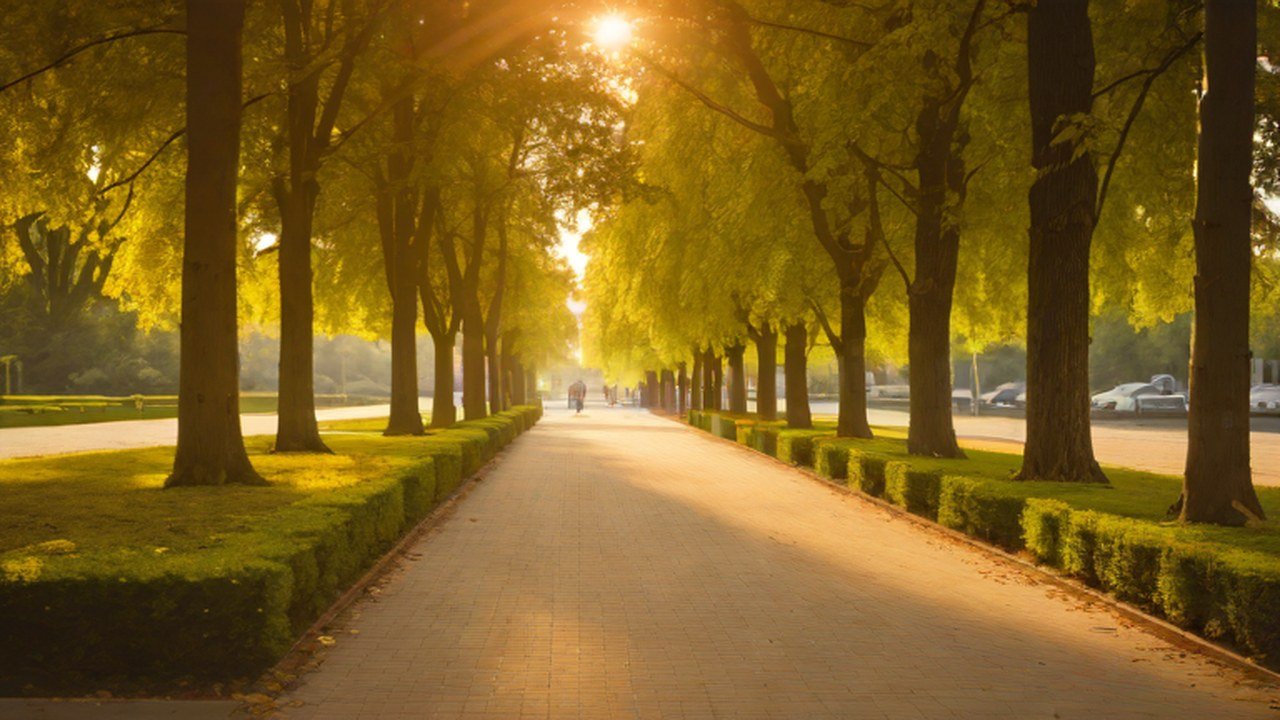 木立のある公園の園路