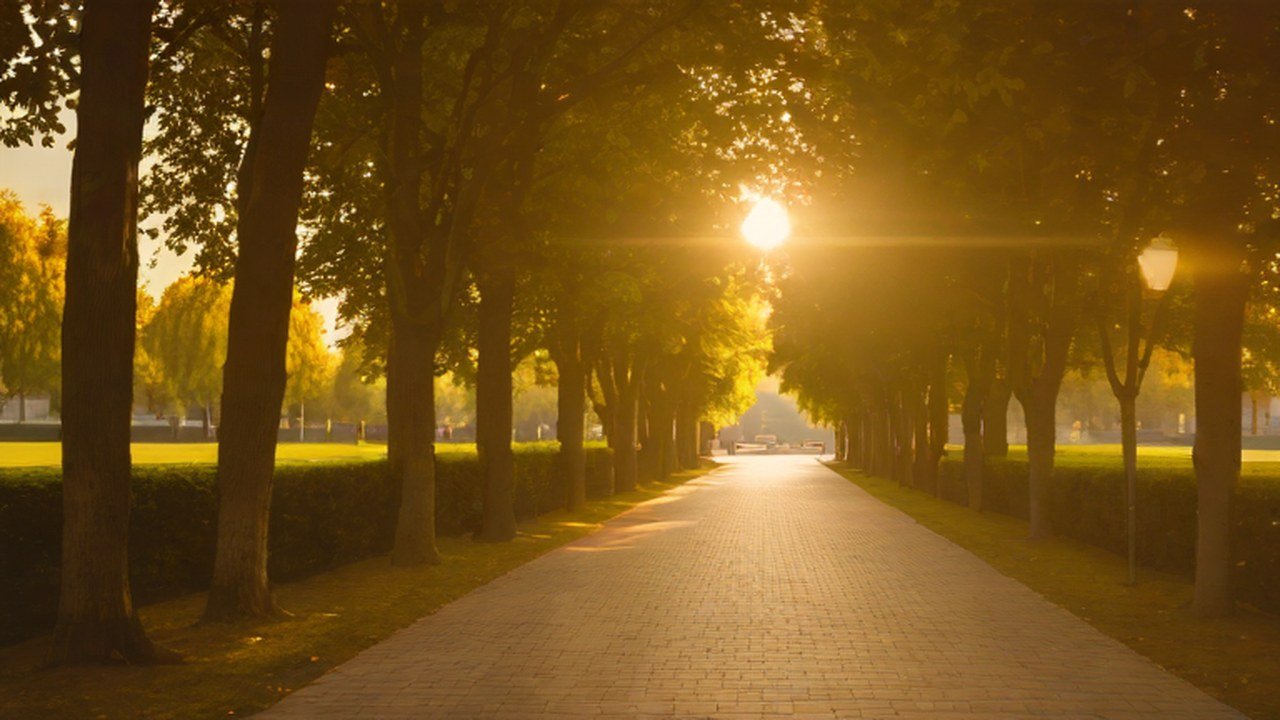 木立のある公園の園路