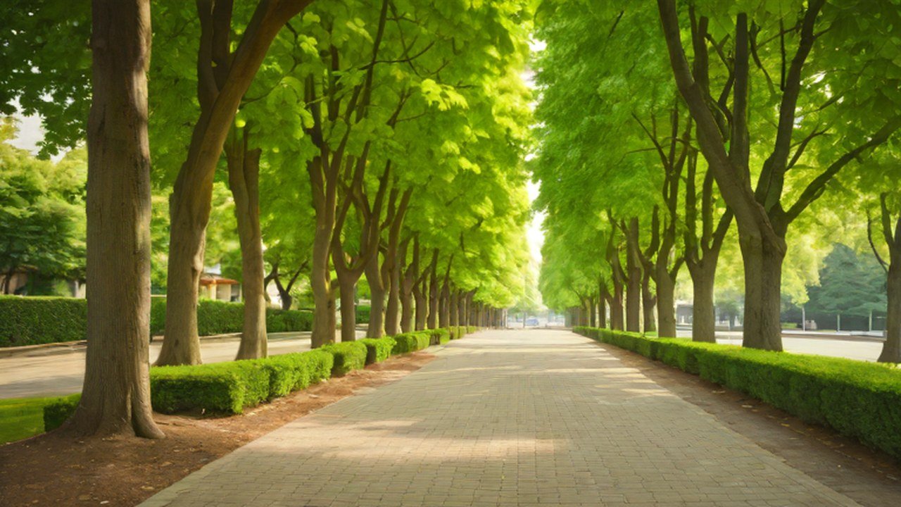 木立のある公園の園路