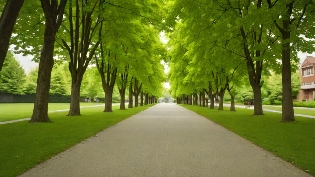 木立のある公園の園路