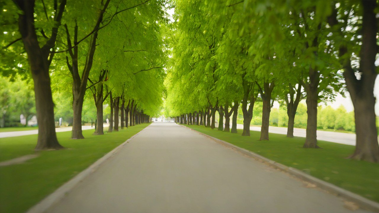 木立のある公園の園路