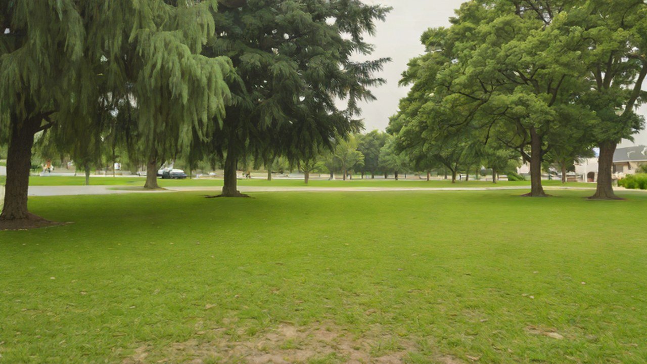 芝生と木のある公園
