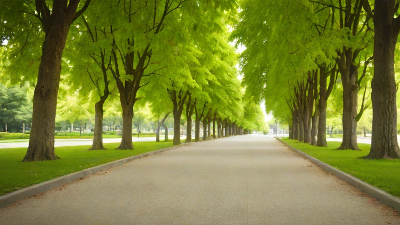 木立のある公園の園路