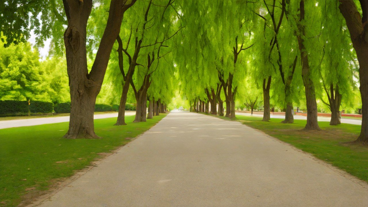 木立のある公園の園路