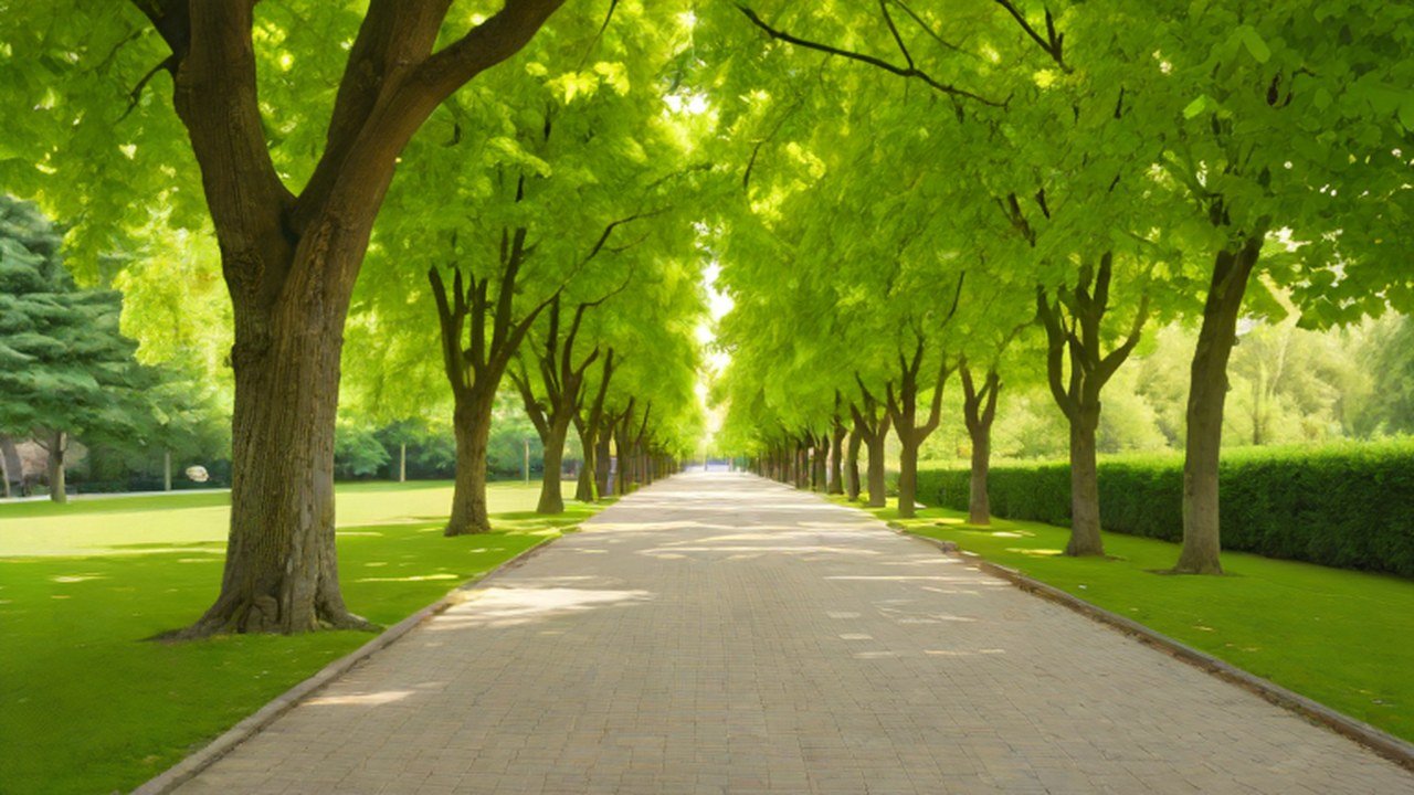木立のある公園の園路