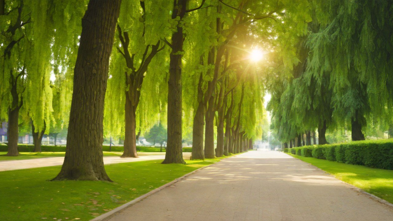 木立のある公園の園路