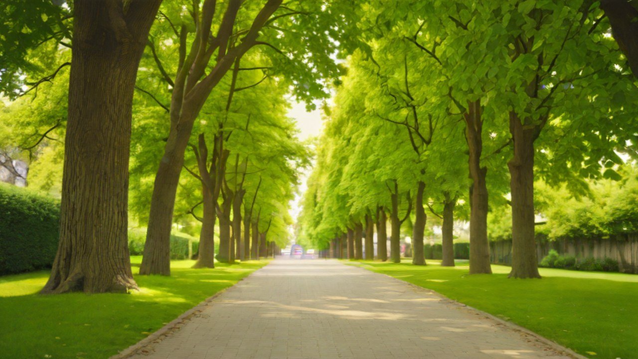 木立のある公園の園路