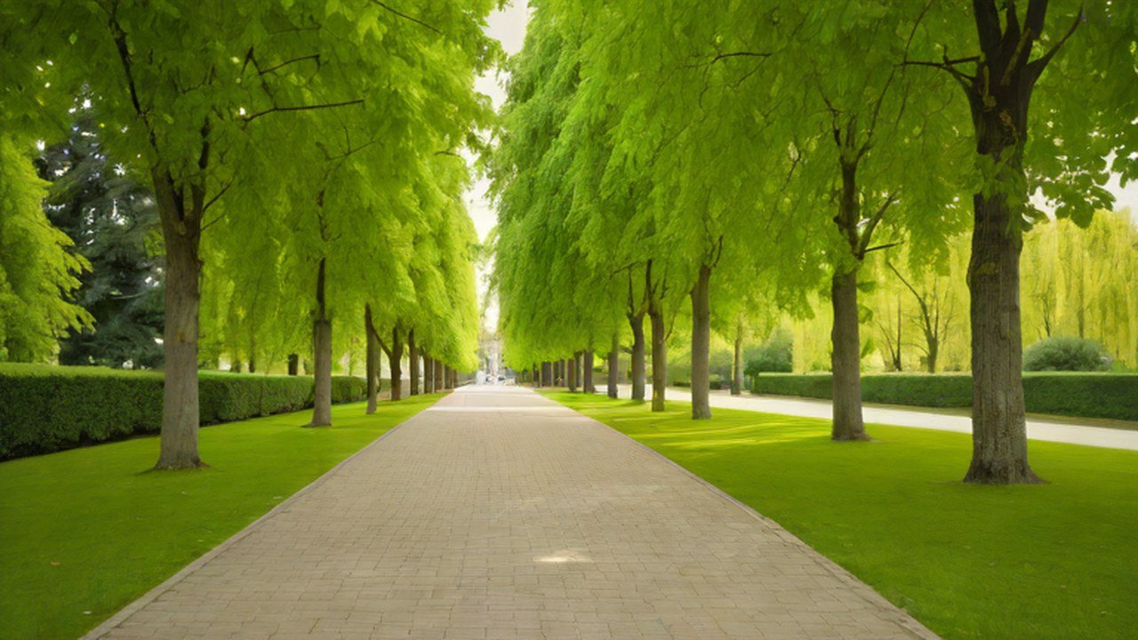 木立のある公園の園路