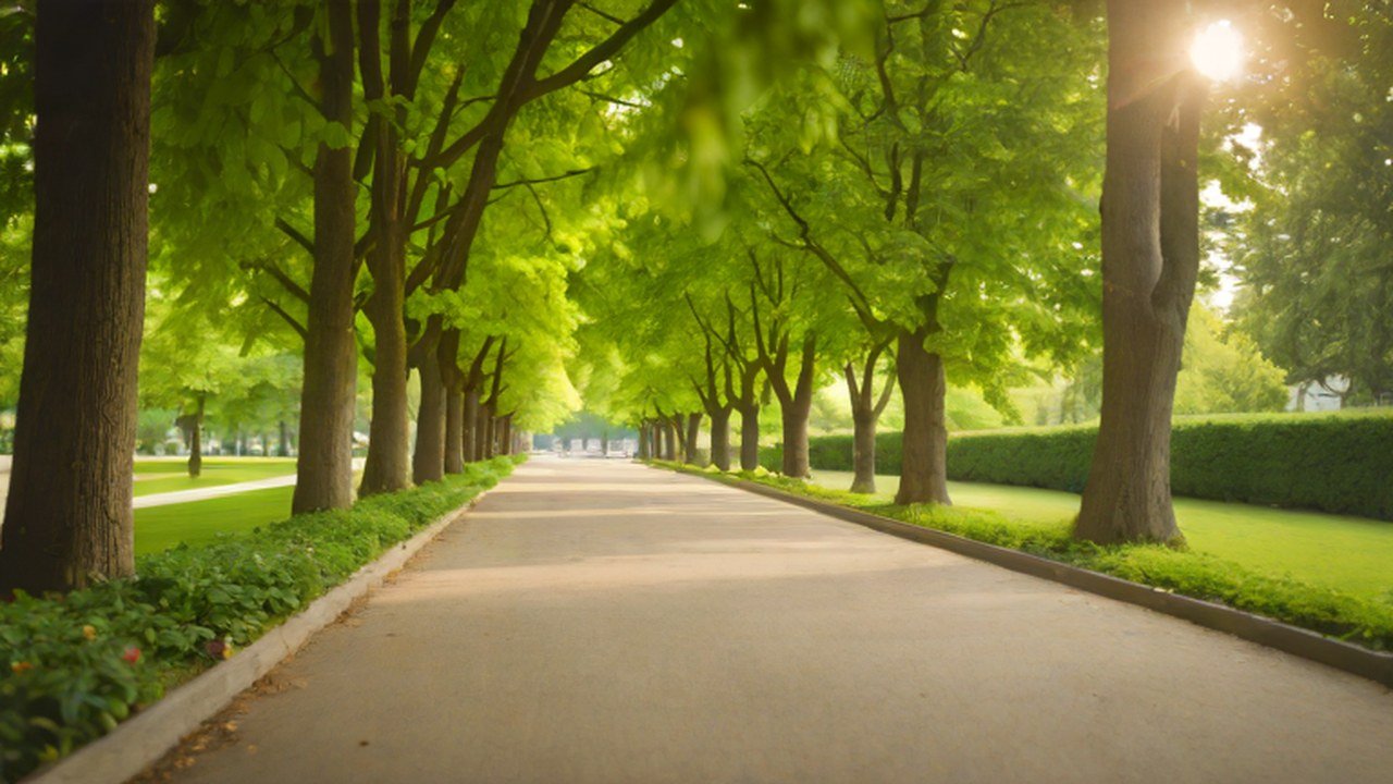 木立のある公園の園路