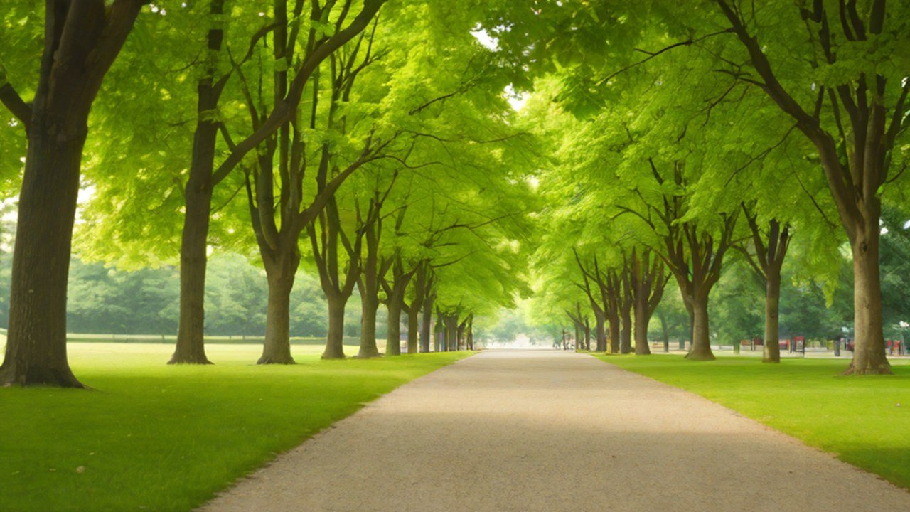 木立のある公園の園路