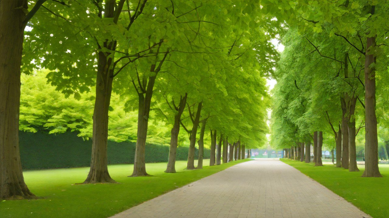 木立のある公園の園路