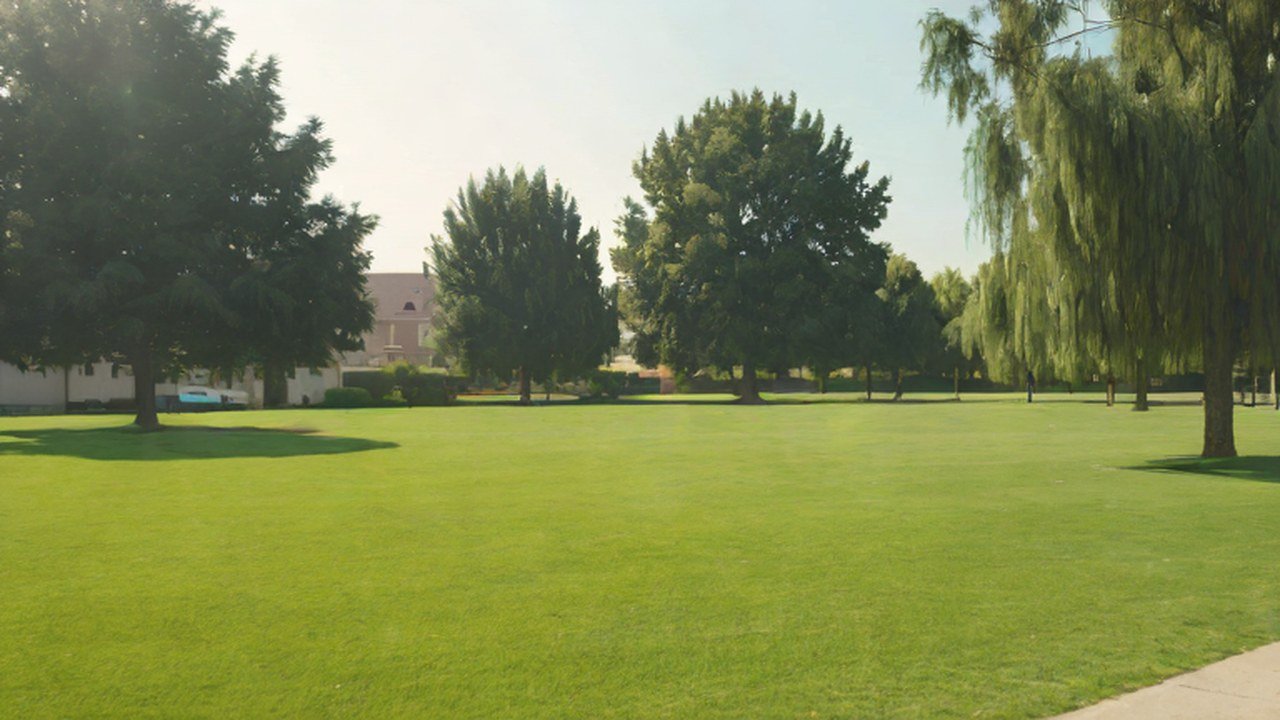 芝生と木のある公園
