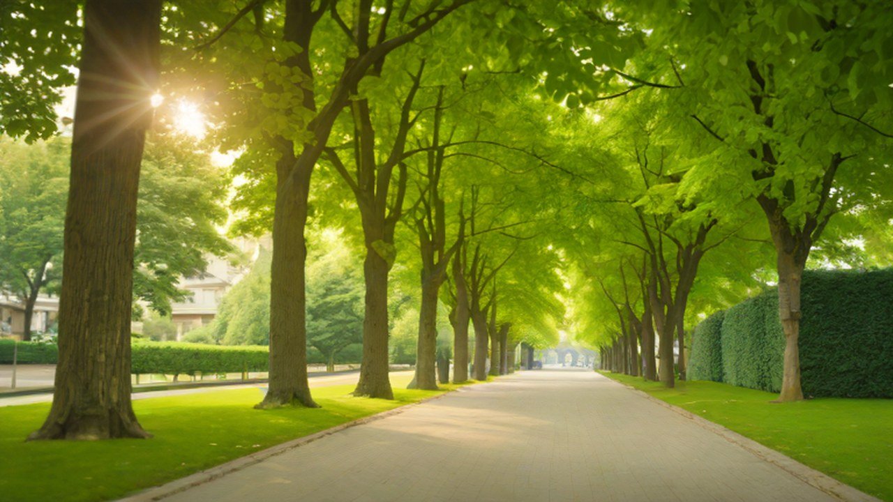 木立のある公園の園路