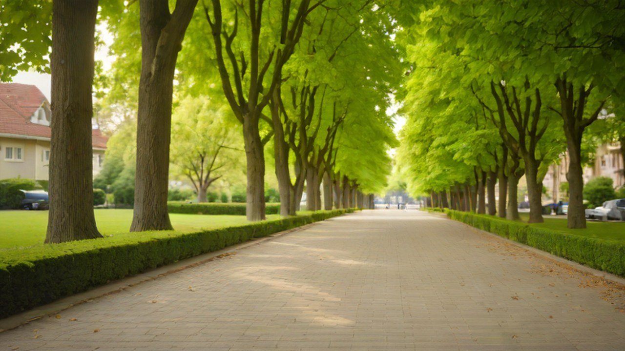 木立のある公園の園路