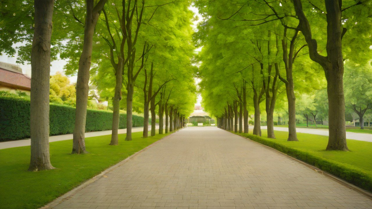 木立のある公園の園路