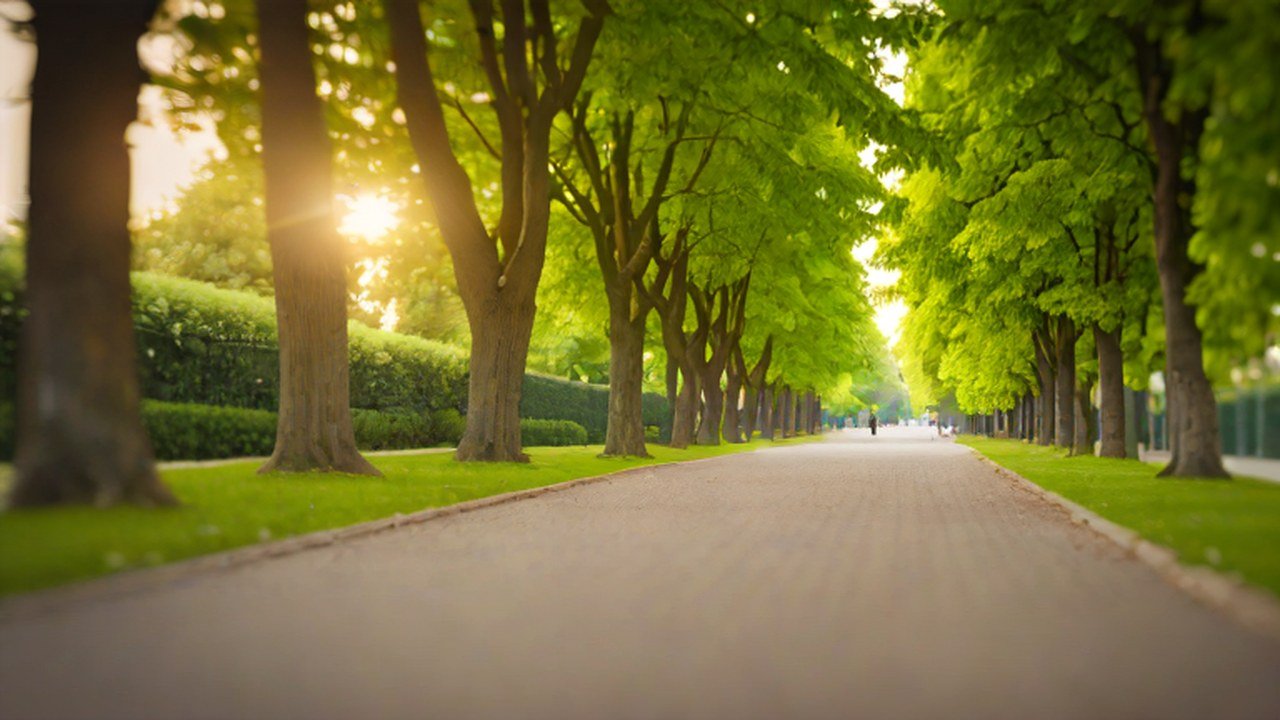 木立のある公園の園路