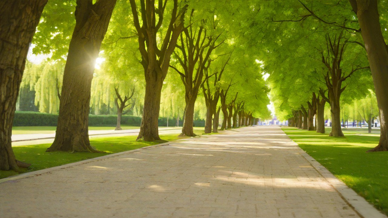 木立のある公園の園路