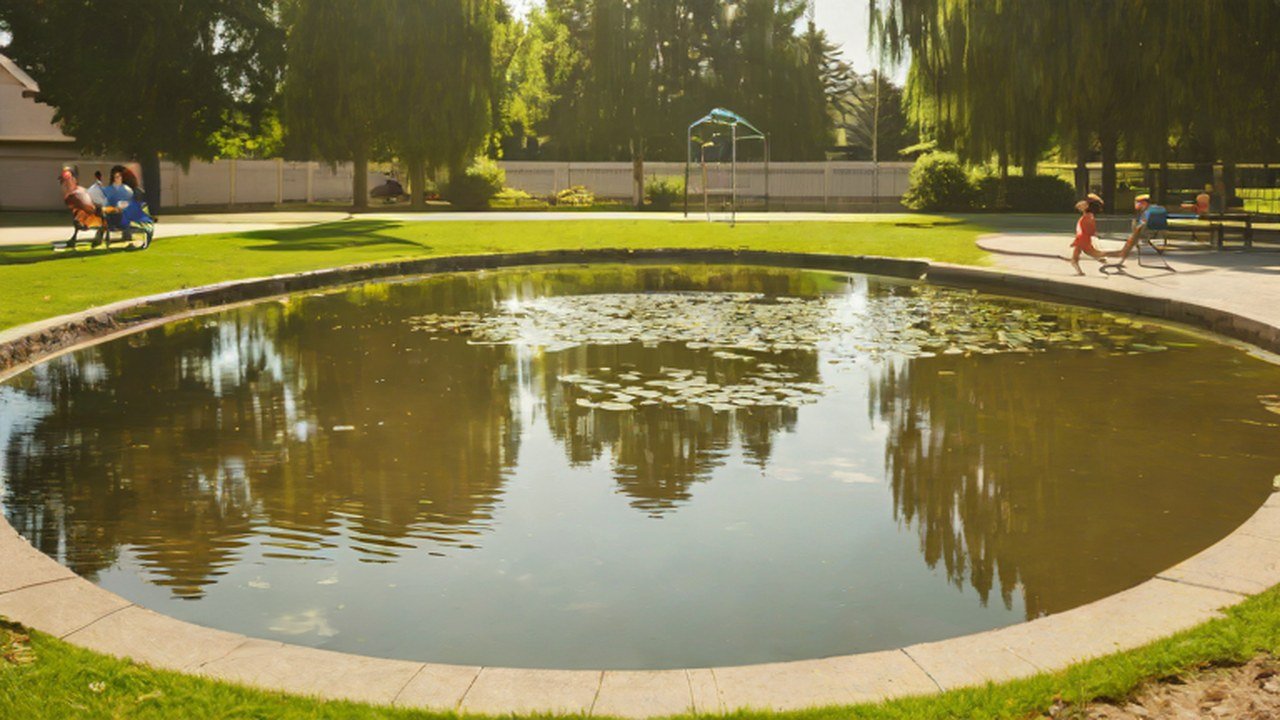 水遊びができる浅い池のある公園