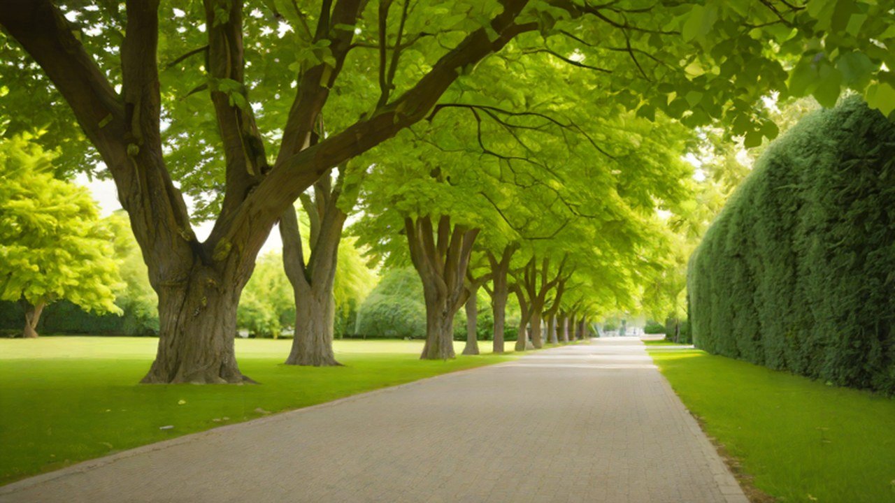 木立のある公園の園路