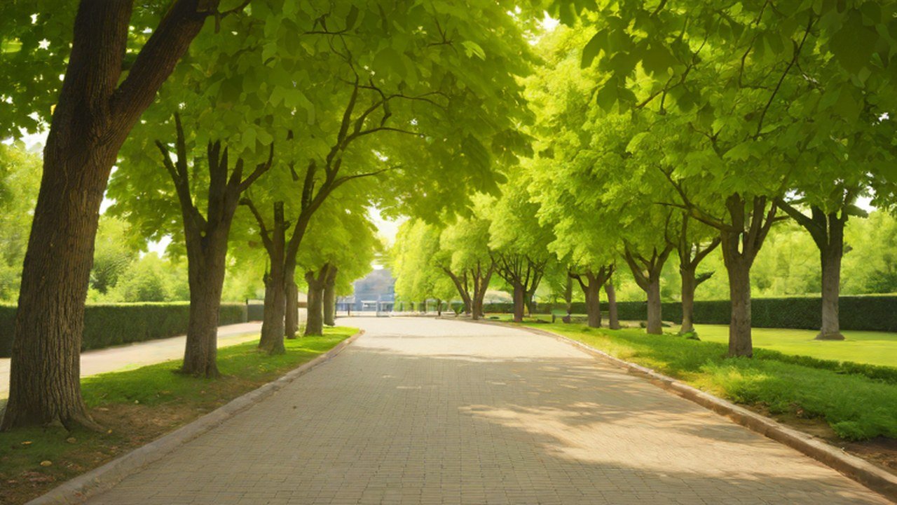 木立のある公園の園路
