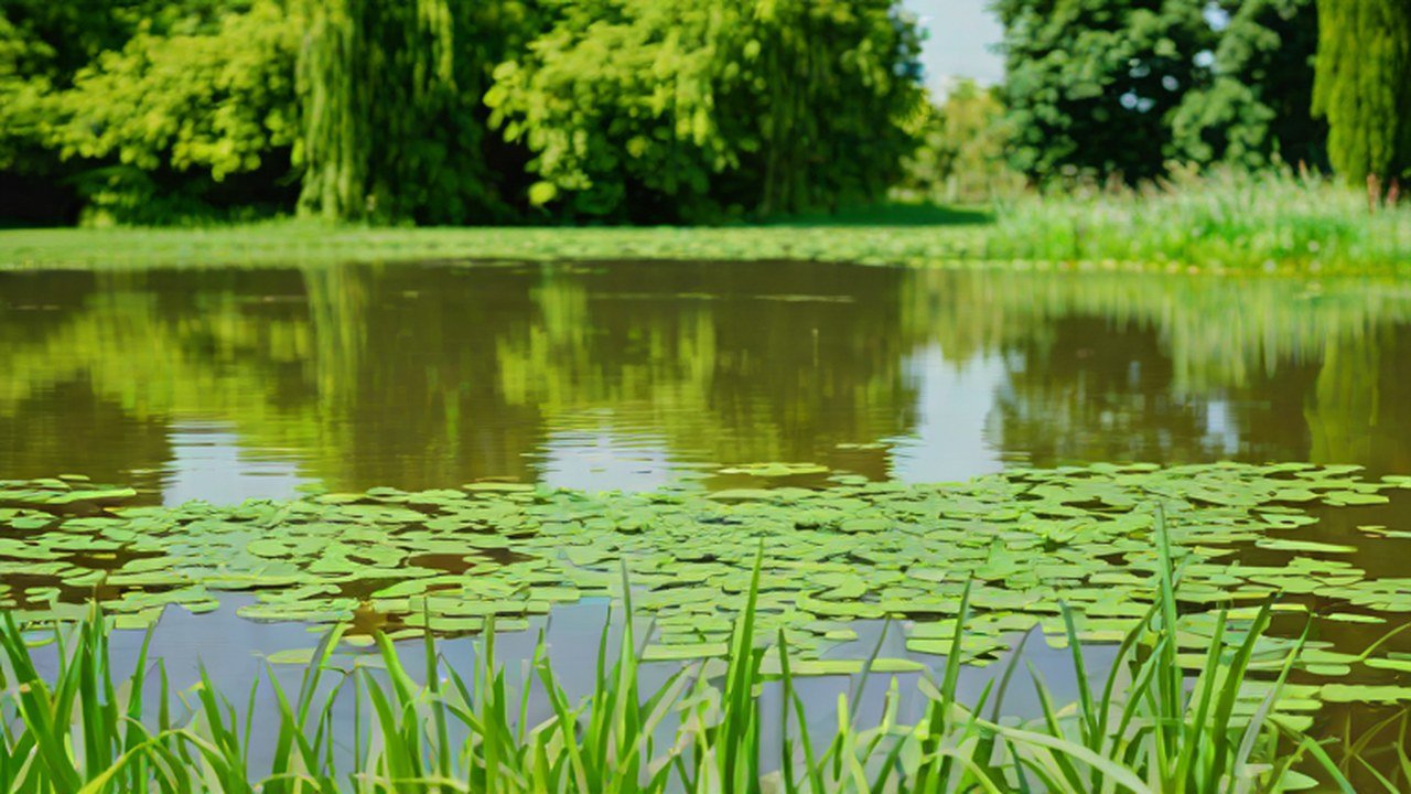夏の公園の浅い水遊び池