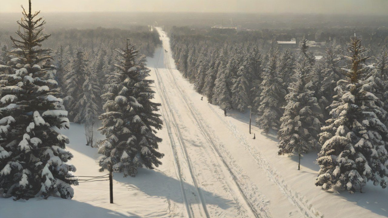 そりの跡が残る雪の斜面