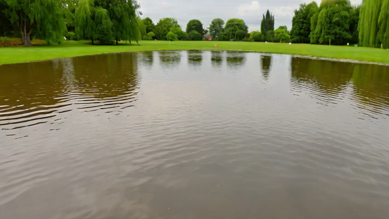 夏の公園の浅い水遊び池
