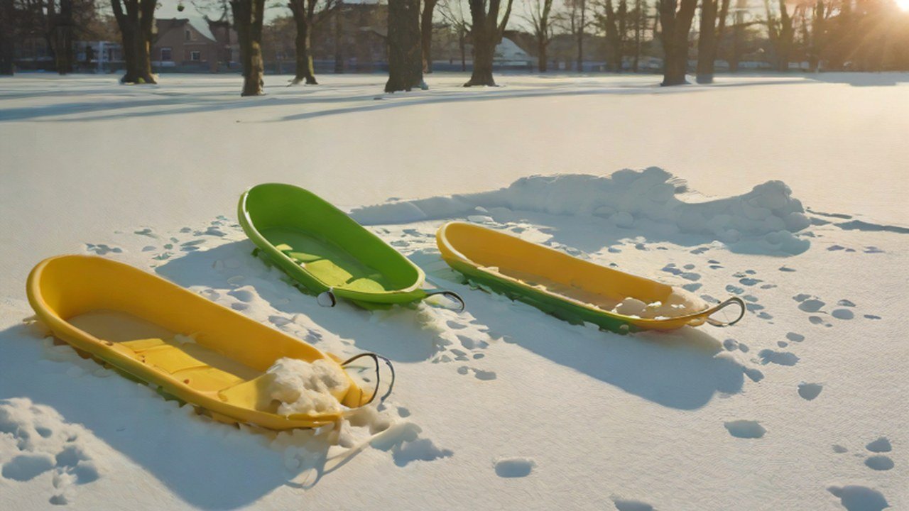 雪の斜面に置かれたそり